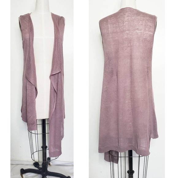 Bryn Walker Womens Lightweight 100% Linen Zen Vest Wrap Tunic Dress Top Mauve S - Picture 2 of 8